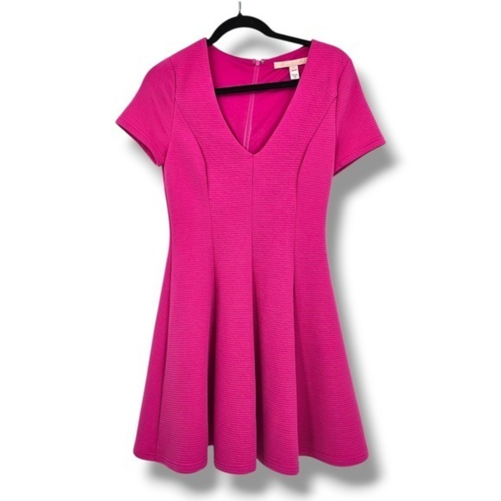 Anthropologie Hutch Pink Fit and Flare Dress V-Neck Short Sleeve Party Dress XS - Picture 1 of 9